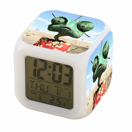 JUSTUP Digital Alarm Clock , LED Digital Bedroom Alarm Clock Easy Setting Cube Wake up Clocks with 4 Sided Rango Pattern Soft Night Light Large Display Ascending Sound（Number 12）