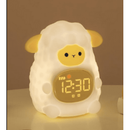JYPS Sheep Dinosaur Alarm Clock and Night Light, Rechargeable Silicone Lamp, Cute Animal Table Lamp, Perfect Sleeping Companion