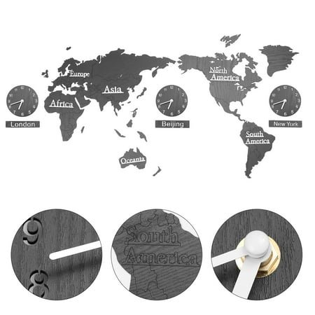 KALLORY Creative Wall Clock 1 Set Decorative World Map Multiple No Battery Needed