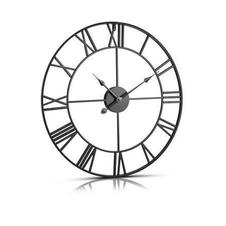 KFFKFF Wall Timepiece, 24 inch Roman Numeral Display, Operates on Battery, Noiseless Traditional Circular Time Indicators, Suitable for Lounge, Bedroom, Office, Kitchen, Dining Area