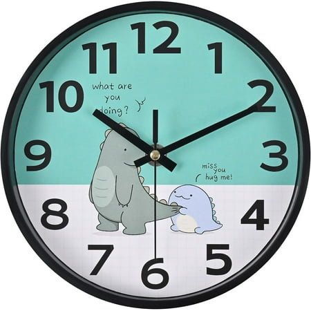 Kids Wall Clock Dinosaur Cute Small Analog Wall Clocks Battery Operated Silent for Classroom Kids Bedroom Playroom Baby Room Nursery Decor,8 Inch Teal