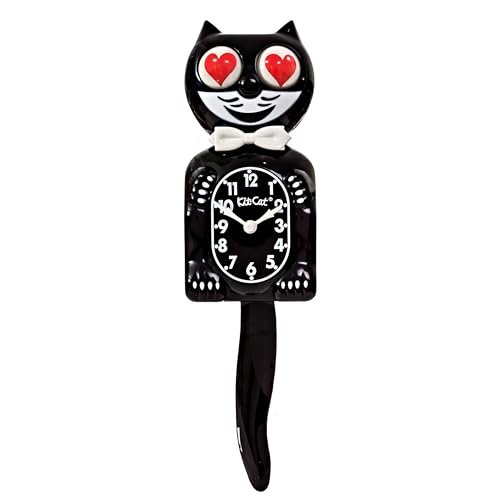 Kit Cat Klock Classic Black with Heart Eyes - Iconic Cat Clock with Moving Heart Eyes and Tail, Battery Operated Wall Clock, Made in USA, Perfect for Home Decor, Mid-Century Modern Clock, Unique Gift