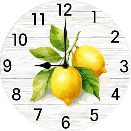 Kitchen Wall Clocks Lemon Clock Farmhouse Wall Decor for Dinning Room Restaurant Bar Bedroom Battery Operated Silent Clock Movement 10 Inches Non Ticking Room Decor