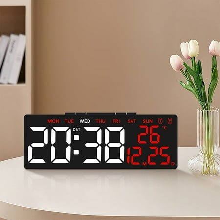 Kumdkd Digital Clock Large Display, Date Day of Week Temp Desk Table Clocks for Bedrooms Living Room Office, Dimmable Plug in Electric Clock, Loud