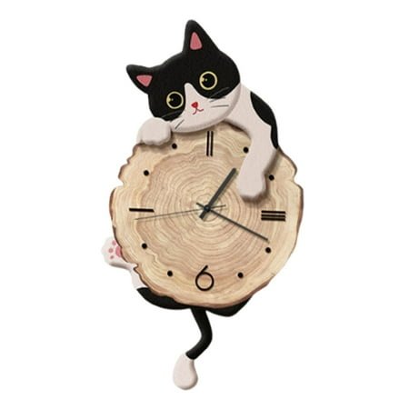 Kuntesetty Cat Wall Clock Pendulum Decorative Clock Modern Stylish Wall Ornament for Indoor Black White