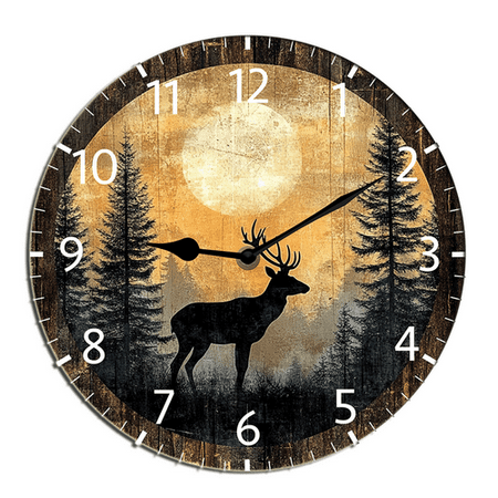 Kurmntregon Cabin Deer Wall Clock Forest Wildlife Mountain Lodge Non Ticking Silent Kitchen Clock Battery Operated Clocks For Living Room Bedroom Living Room Decor Round 10