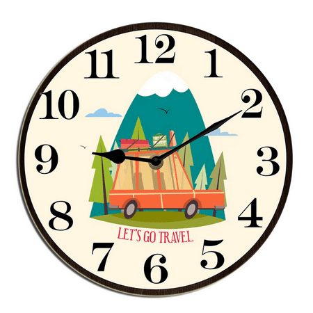 Kurmntregon Camper Wall Clock Let's Go Travel Decorative Clock Battery Operated Silent Non-Ticking Desk Clock For Boy Men Room Living Room Home Office School Kitchen Wall 10