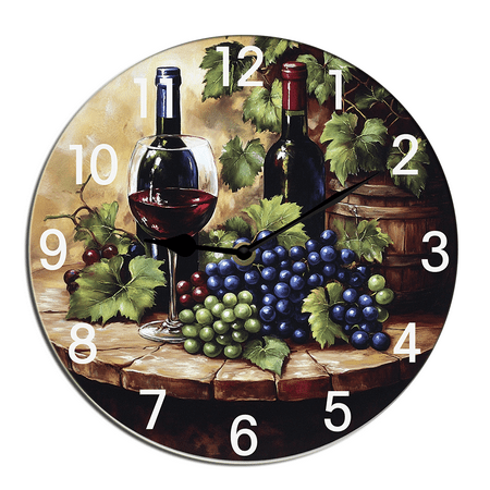 Kurmntregon Grape Wine Red Bottle Wall Clock Winery Farm Battery Operated Clocks Non Ticking Quartz Analog Bathroom Kitchen Living Room Wall Decor Round 10