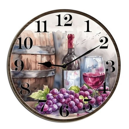 Kurmntregon Wine Wall Clock Winery Bar Decorative Wall Clock Wooden Bathroom Clock Battery Operated Non Ticking Silent Clocks Living Room Decorative Clock Round 10inch