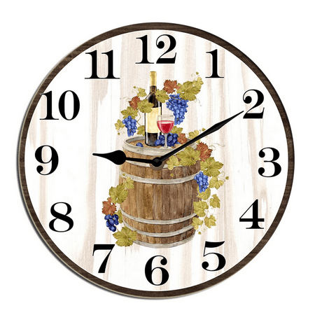 Kurmntregon Wine Wall Clock Winery Barrel Decorative Wall Clock Wooden Wall Clock, Accurate Decorative Clocks, Silent Non Ticking Wall Clock For Bedroom/Living Room/Kitchen Round 10inch
