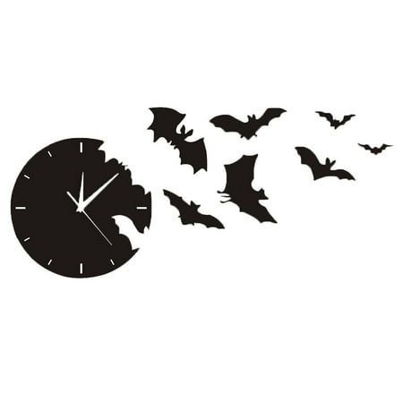 Labakihah 3D Creative Acrylic Mirror Bat Wall Clock Home Decor Living Room Wall Clock