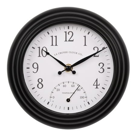 La Crosse Clock 8 in. Colby Indoor/Outdoor Analog Quartz Wall Clock with Temperature, 433-3020B