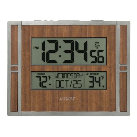 La Crosse Technology Brown/Gray Atomic Digital Clock with Temperature & Calendar, BBB86088