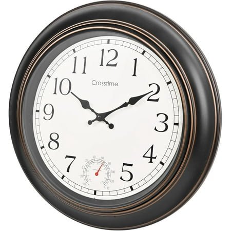 Large Outdoor Clock Waterproof 18 - Retro Indoor Outdoor Wall Clocks with Thermometer for Patio Pool Garden Living Room Decor,Bronze