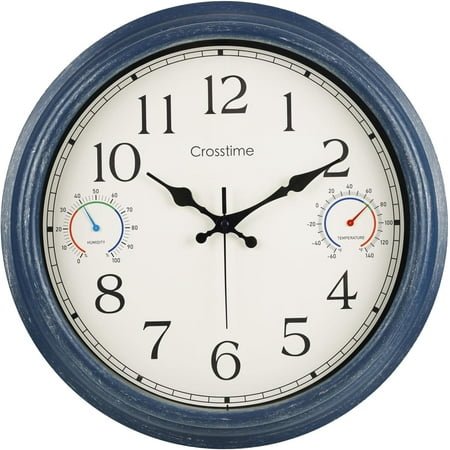 Large Outdoor Clock Waterproof 18 - Retro Indoor Outdoor Wall Clocks with Thermometer for Patio Pool Garden Living Room Decor,Bronze