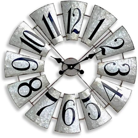 Large Pocket Watch Wall Clock, Vinatge Wall Clock with Black Metal Frame for Kitchen Living Room Bedroom, Silent Non-Ticking Battery Operated