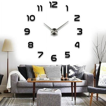 Large Silent 3D Wall Clock, Modern Pendulum Design, Metallic Wall Clock Home Office Decoration DIY Digital Acrylic