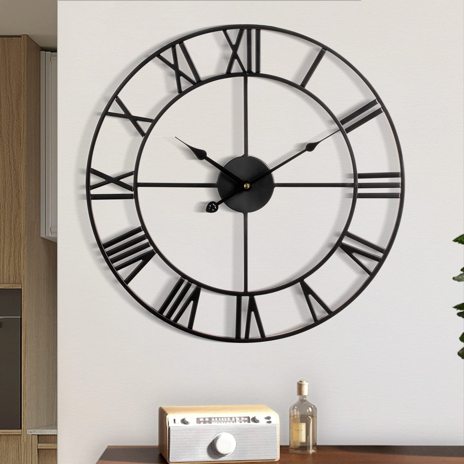 LARGE WALL CLOCK METAL RETRO ROMAN NUMERAL CLOCK MODERN ROUND CLOCKS ALMOST SILE
