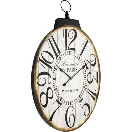 Large Wall Clocks, 29 Inch-High Oversized Oval French Vintage Farmhouse Design, Battery Operated Silent Wall Clock for Living Room,Kitchen,Bedroom (Brown)