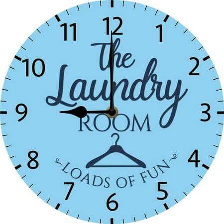 Laundry Room Loads Of Fun Farmhouse Style Wood Wall Decor Clock Bathroom Sign Rustic Wooden Clock 10 Inch Silent Battery Operated Non Ticking Easy to Read 10x10 Inch Round