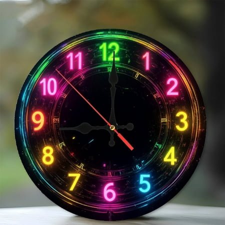 LED Colorful Neon Clock with Adjustable Brightness_1 10-Inch Silent Wooden Wall Clock, Battery Operated (AA Batteries Not Included), Artistic Home Decor