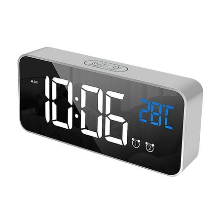 LED Display Digital Alarm Clock Battery Operated/Night Light with Indoor Temperature, Small Alarm Clock Bedrooms Beside Travel Large LED Display, Battery Operated Desk Clock