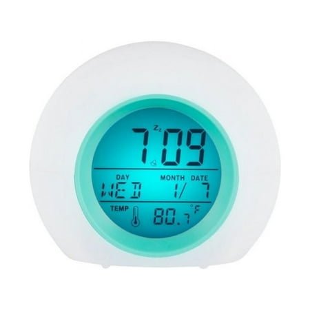 LED Round Change Colour Digital Clock With Date Alarm Temperature Alarm Clock ABS Children alarm Clock Desktop White