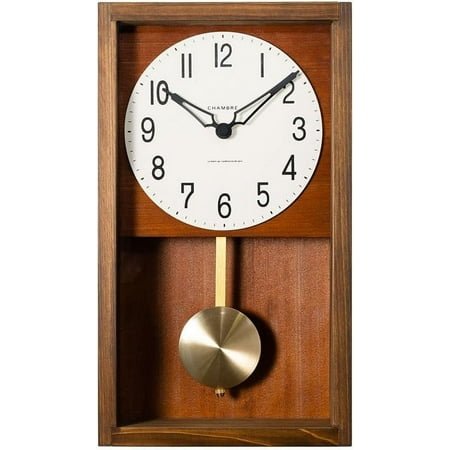 LIQI Pendulum Clock Wall Clock Desk Clock Japanese Handcrafted Beech Oak Walnut Solid Wood Clock Non-Ticking Battery Operated Vintage Decorative for Living Room Bedroom Office (033-Brown)