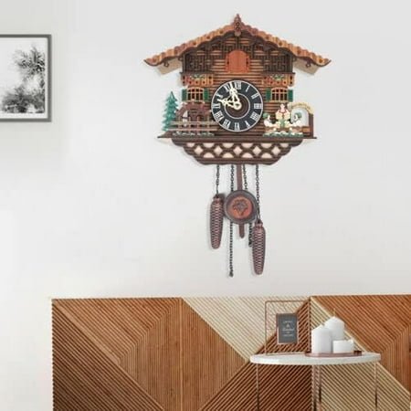 LOYALHEARTDY Wall Clock Vintage Alarm Clock Bird Hanging Clock Wings Open Traditional Coo Coo Clock Classic Clock Style for Home Livingroom Decor