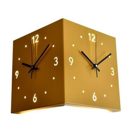 Luxury Corner Wall Clock with Light, Light up Double Sided Clock Decorative, Upgrade Sensor Light Wall Clocks Battery Operated, Modern Silent Wall Clock for Living Room, Bathroom