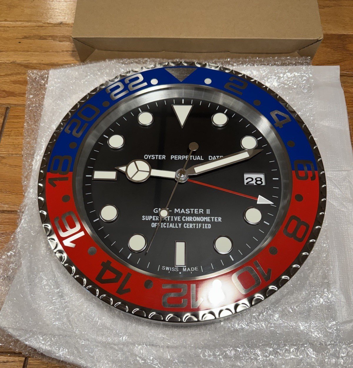 Luxury GMT Wall Clock - Pepsi Colorway | Exclusive | Metal Frame 14 Inch