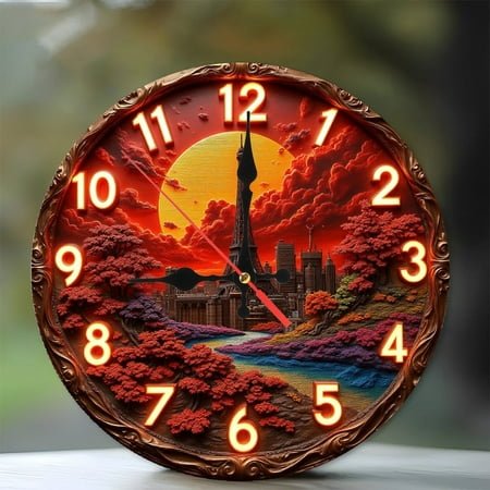 Luxury Vintage Paris Eiffel Tower Wall Clock 10-Inch Silent Wooden Wall Clock, Battery Operated (AA Batteries Not Included), Artistic Home Decor