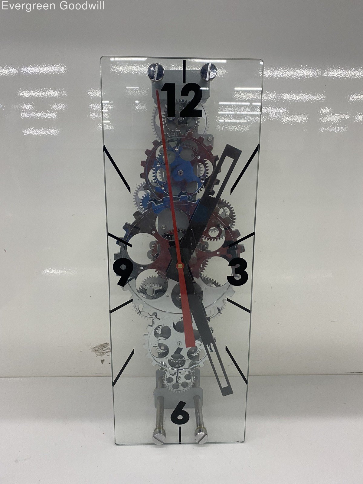 Maple's Large Moving Gear Wall Clock, Rectangular