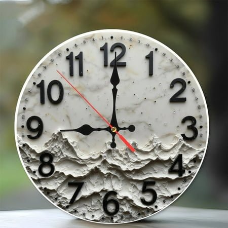 Marble Mountain Wall Clock Unique Home Decor 10-Inch Silent Wooden Wall Clock, Battery Operated (AA Batteries Not Included), Artistic Home Decor