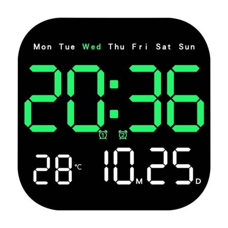 Marked Down, Multifunction LED Wall Clock Modern Digital Clock for Living Room, Can be Wall-Mounted or Stand Alone; Fresh Design, Ideal for Home, Office, Bedrooms, Multi-Purpose Use | ABS, Green
