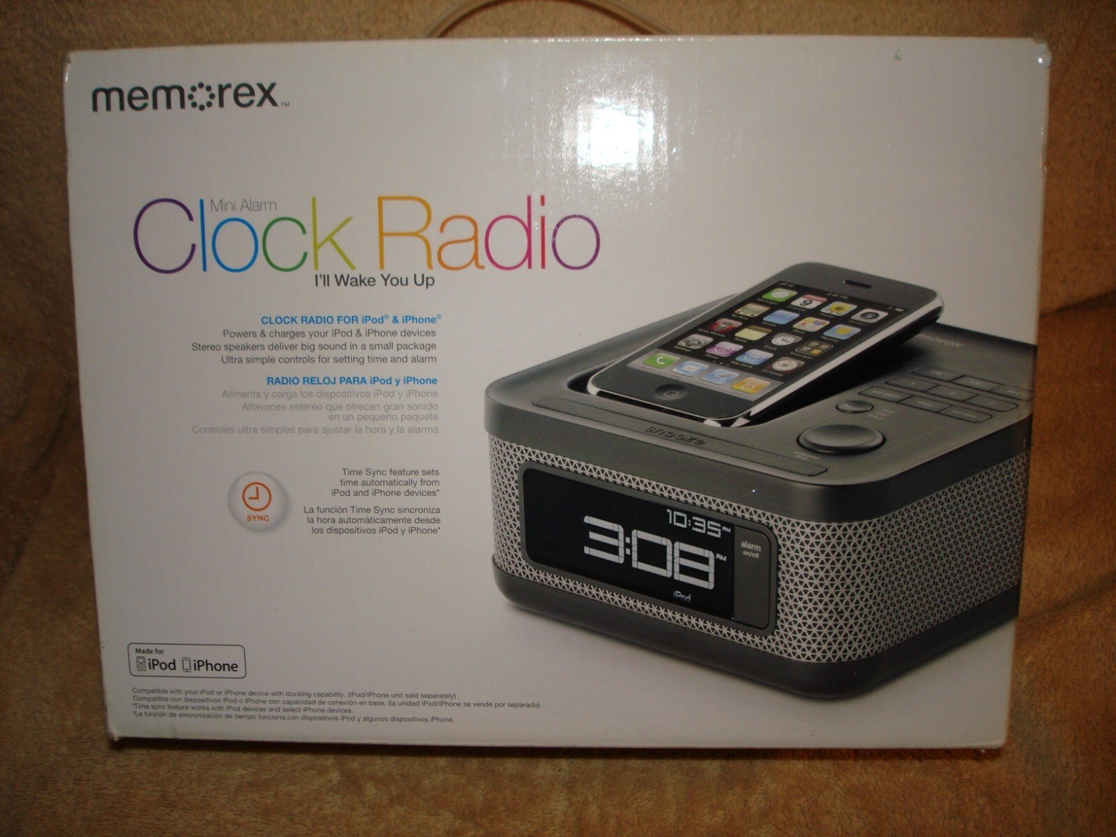 MEMOREX MINI ALARM CLOCK RADIO FOR IPOD & IPHONE NEW