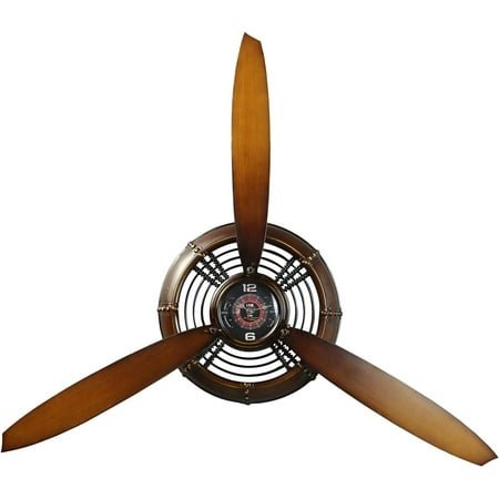 Metal Wall Decor Art Antique Airplane Propeller Aviation Wall Clock for Living Room Bedroom Rustic Wall Sculptures Claybank 29.5×26.4 inches
