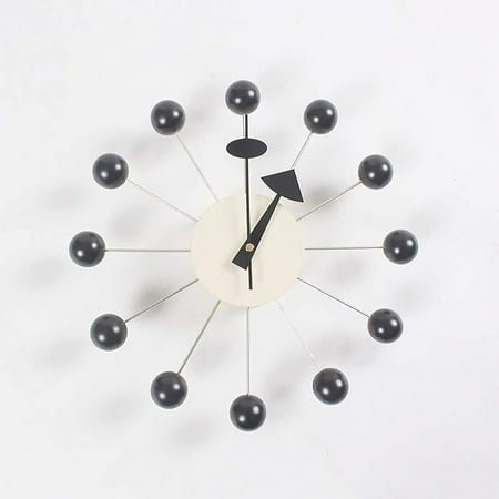 Mid Century Retro Design Painted Solid Wood Non Ticking Decorative Modern Silent Wall Clocks for Home, KitchenLiving Room Office etc Ball Clock in Black