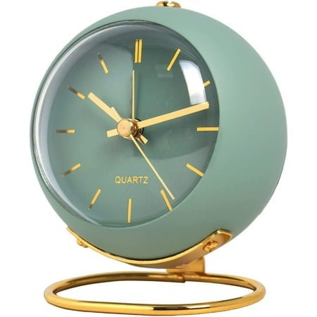 MINKUROW Analog Alarm Clocks,Silent Non-Ticking Classic Retro Analog Cute Small Desk Clock with Night Light Battery Powered Backlight for Kids/Bedroom/Bedside Desktop/Kitchen/Travel Green