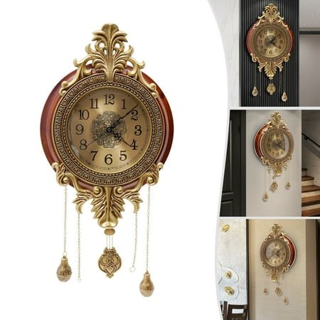 Miumaeov Retro Wall Clock with Pendulum Silent Wall Clock Battery Operated Wall Clock Living Room Decor
