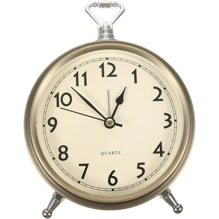 MLINS Metal Alarm Clock Roman Numerals Table Bedside Silent Alarm Clock Sweep Seconds Alarm Clock