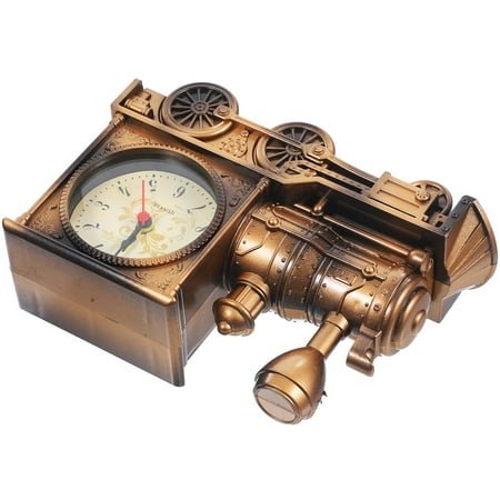 MLINS Railway Engine Clock with Creative Design for Bedroom Made of ABS and Electronic Components Coffee Color