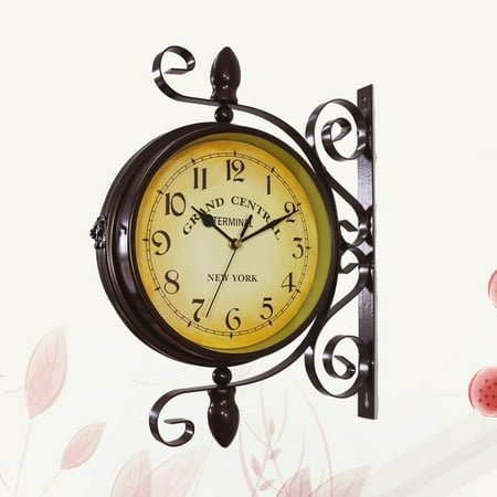MLINS Retro Metal Glass and Iron Hanging Decor Clock for Home Coffee Shop Bar Multi Color 12 Inch