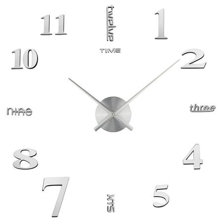 Modern 3D Frameless Large 3D Diy Wall Clock Wall Decorative Clocks Diy Decorations Home For Living Room Bedroom, 70-90Cm -Silvery