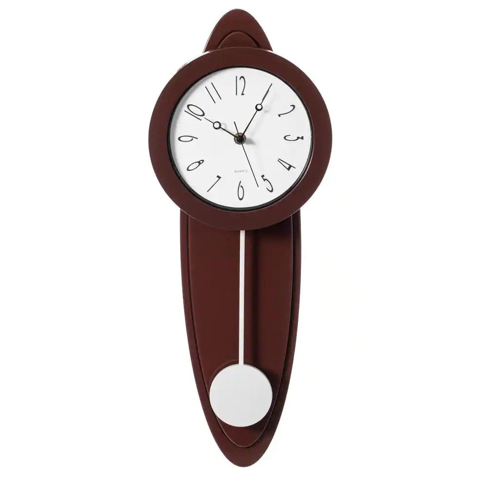 Modern Grandfather Brown Oval Pendulum Wood-Looking Plastic Wall Clock for Livin