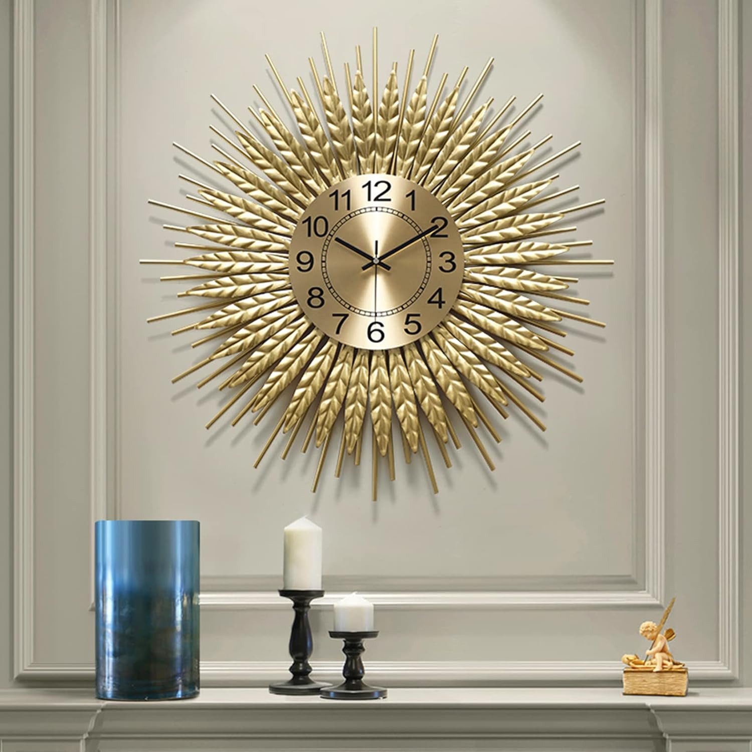 Modern Large Wall Clock Decorative Metal Mid Century Wall Clocks, Gold Big Silen