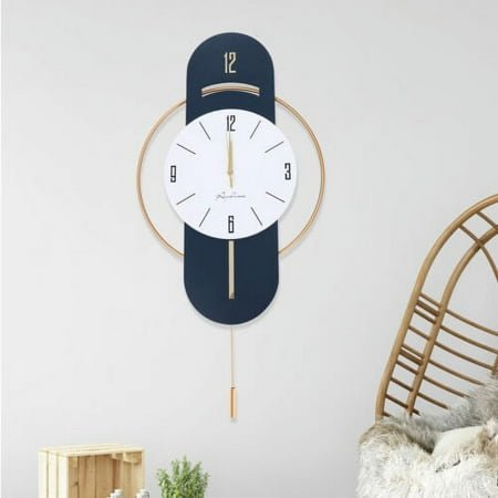 Modern Light Luxury Wall Clock with Golden Pointers, Gray-Blue High-Density Board, Quiet Movement, Elegant Home Décor for Living Room, Bedroom, Office