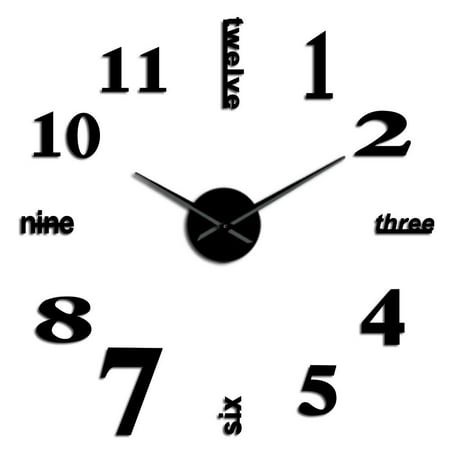 Modern Numbers Frameless Wall Clock Stickers, DIY Modern Decorative Clocks for Living Room, Bedroom, Office - Easy to Install, Large 3D Clock Design (Black,27in)