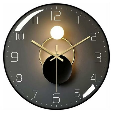 Modern Silent Wall Clock, 30cm Diameter Wall Clock, Round Digital Quartz Wall Clock, Suitable for Living Room, Office, Bedroom, Kitchen (Black)