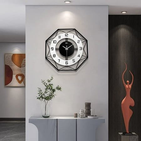 Modern Wall Clock for Living Room Decor Black Office Large Big Silent Frameless Decorative Bedroom Wall Watch for Kitchen Non Ticking Metal Indoor Wall Clock 14 Inch